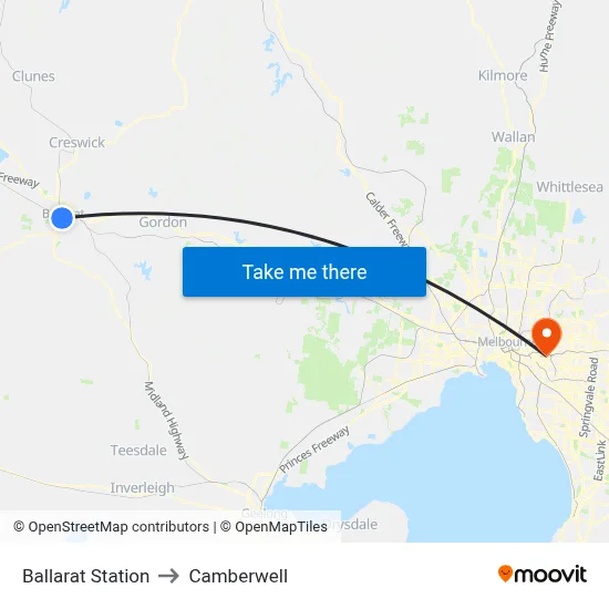 Ballarat Station to Camberwell map