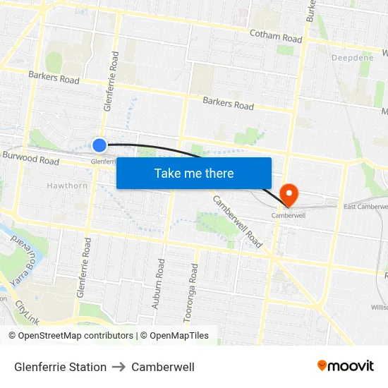 Glenferrie Station to Camberwell map