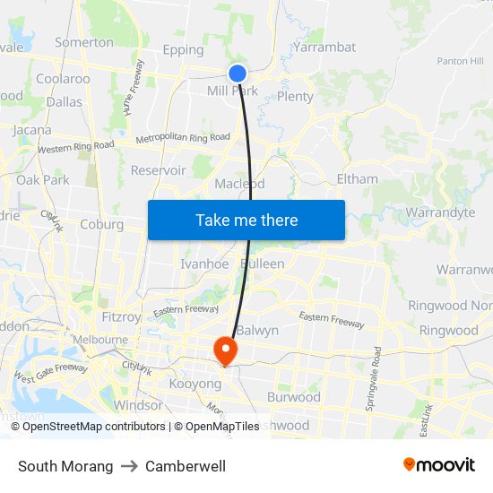 South Morang to Camberwell map