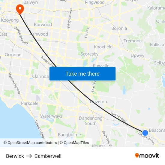 Berwick to Camberwell map