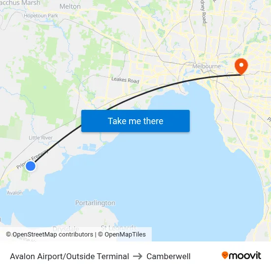 Avalon Airport/Outside Terminal to Camberwell map