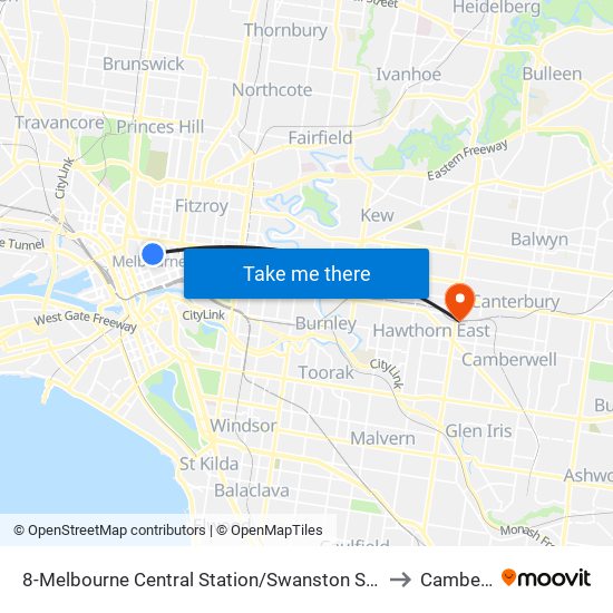 8-Melbourne Central Station/Swanston St (Melbourne City) to Camberwell map
