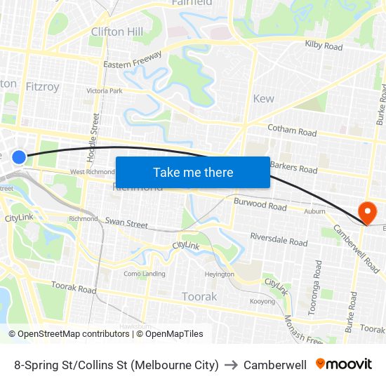 8-Spring St/Collins St (Melbourne City) to Camberwell map