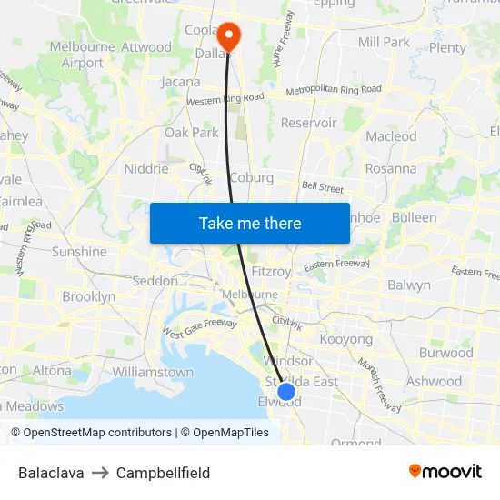 Balaclava to Campbellfield map
