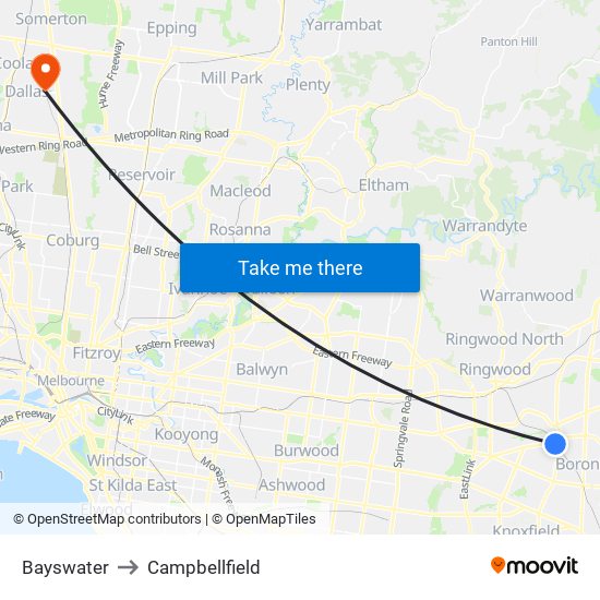 Bayswater to Campbellfield map