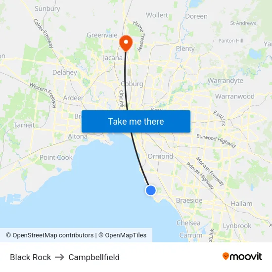 Black Rock to Campbellfield map