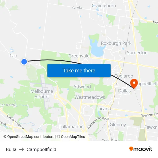 Bulla to Campbellfield map