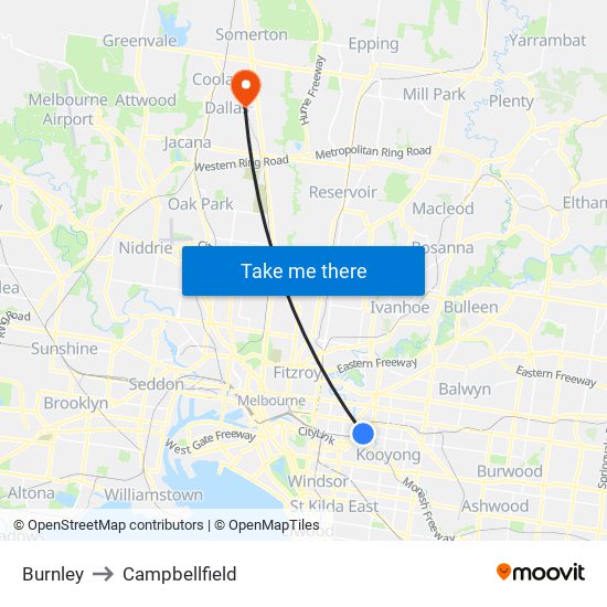 Burnley to Campbellfield map