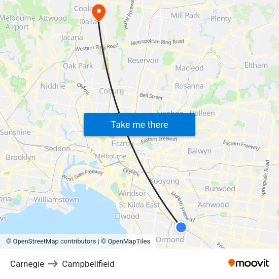 Carnegie to Campbellfield map