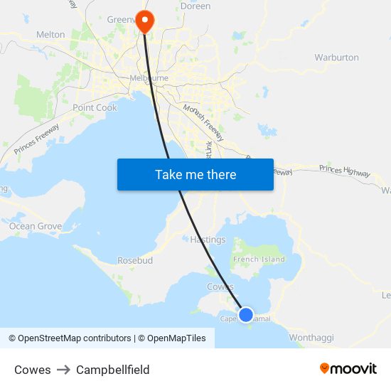 Cowes to Campbellfield map