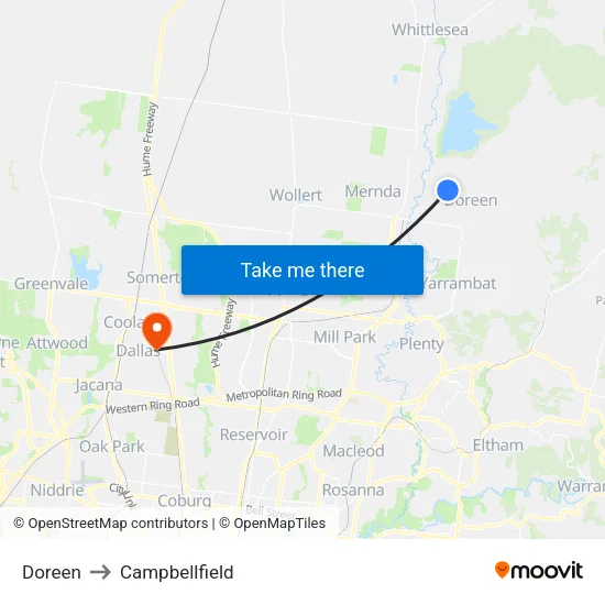 Doreen to Campbellfield map