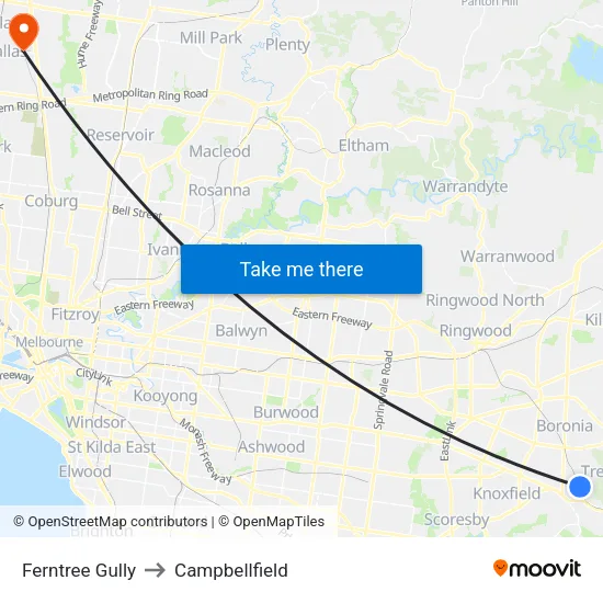 Ferntree Gully to Campbellfield map