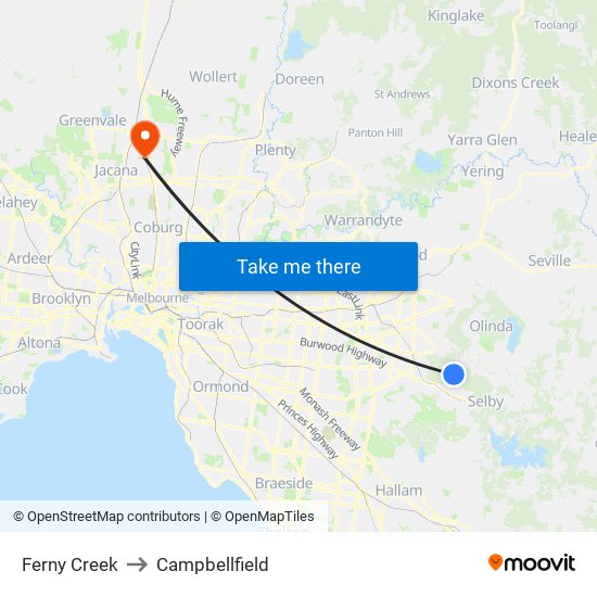 Ferny Creek to Campbellfield map