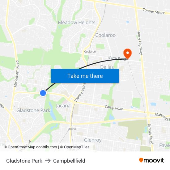 Gladstone Park to Campbellfield map