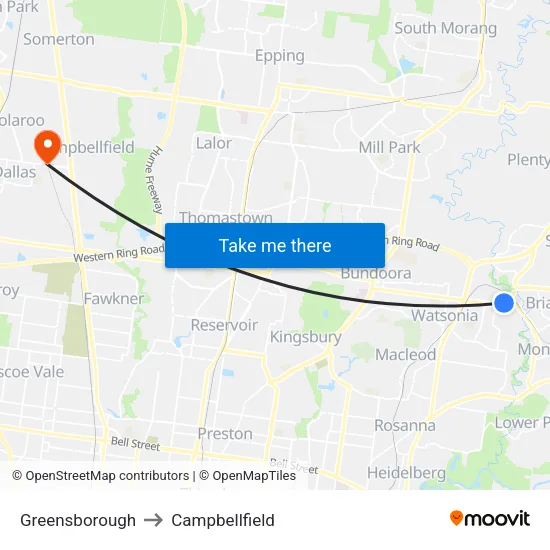 Greensborough to Campbellfield map