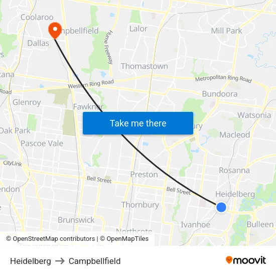 Heidelberg to Campbellfield map