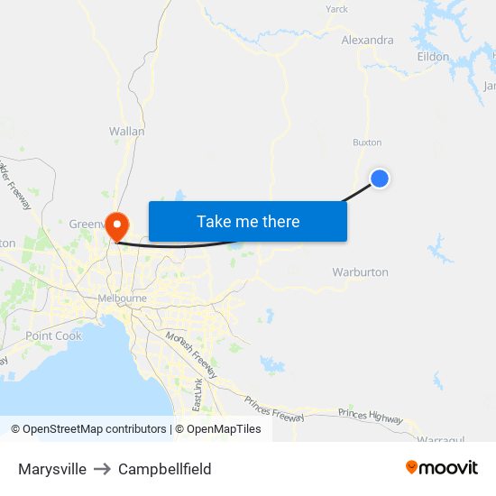 Marysville to Campbellfield map