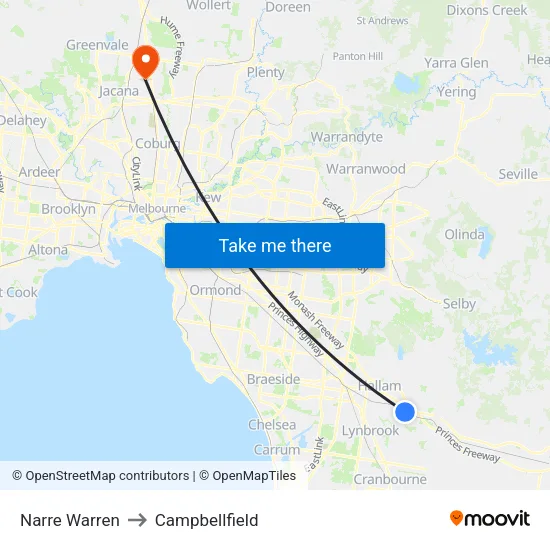 Narre Warren to Campbellfield map