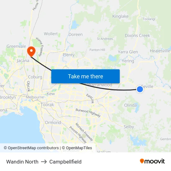 Wandin North to Campbellfield map
