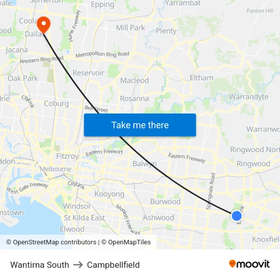 Wantirna South to Campbellfield map