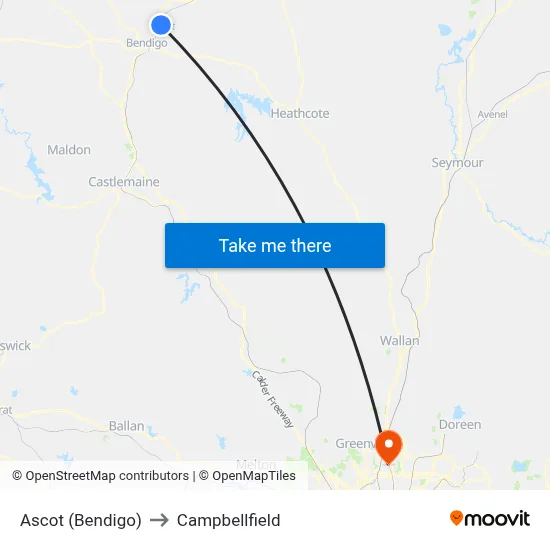 Ascot (Bendigo) to Campbellfield map