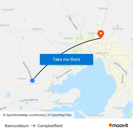 Bannockburn to Campbellfield map