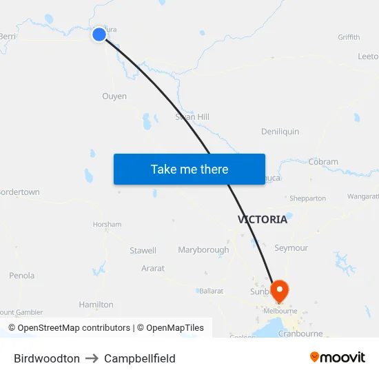 Birdwoodton to Campbellfield map