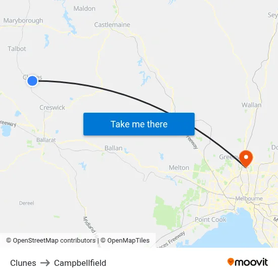Clunes to Campbellfield map
