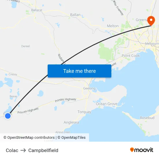 Colac to Campbellfield map