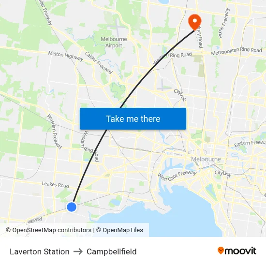 Laverton Station to Campbellfield map