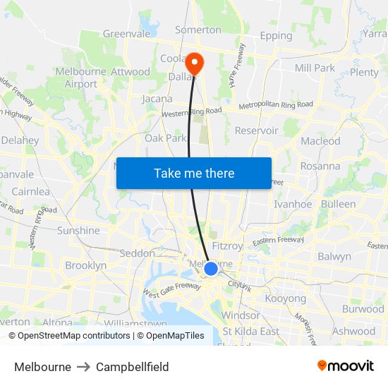 Melbourne to Campbellfield map