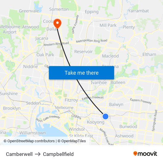 Camberwell to Campbellfield map