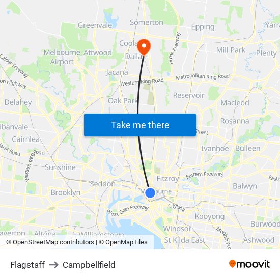 Flagstaff to Campbellfield map