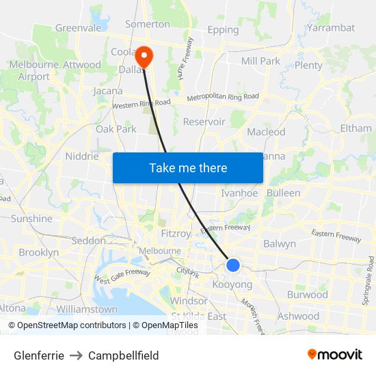 Glenferrie to Campbellfield map