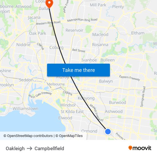 Oakleigh to Campbellfield map