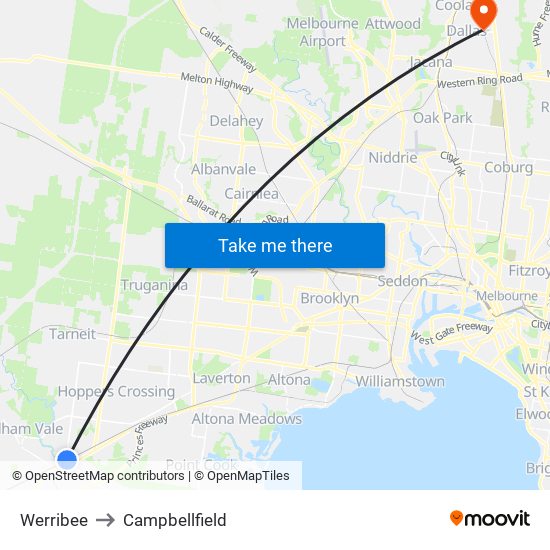 Werribee to Campbellfield map