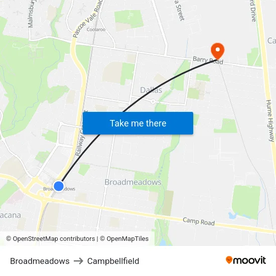 Broadmeadows to Campbellfield map