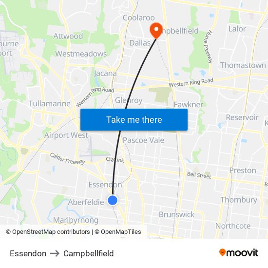 Essendon to Campbellfield map