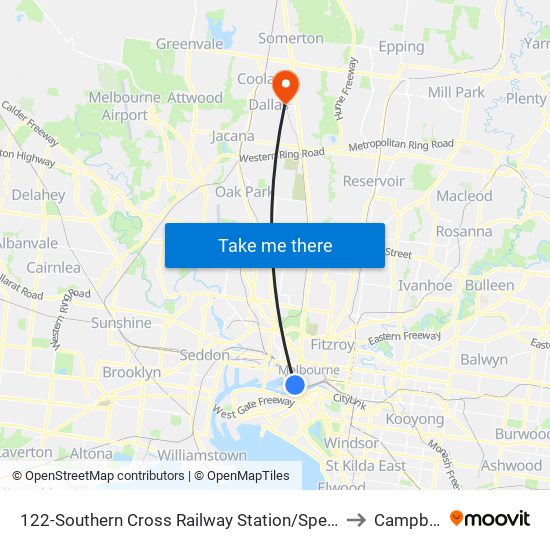 122-Southern Cross Railway Station/Spencer St (Melbourne City) to Campbellfield map