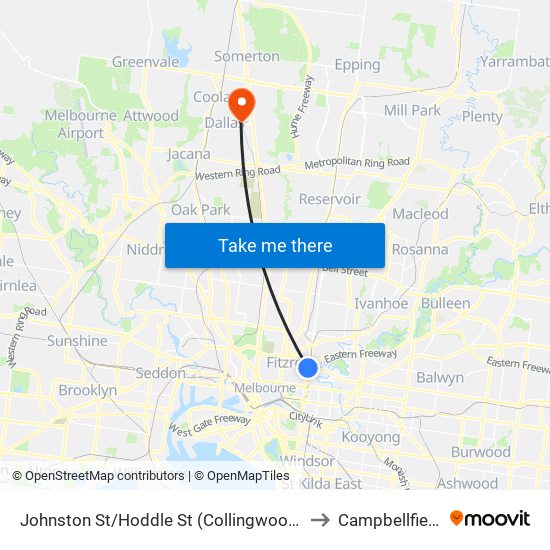 Johnston St/Hoddle St (Collingwood) to Campbellfield map