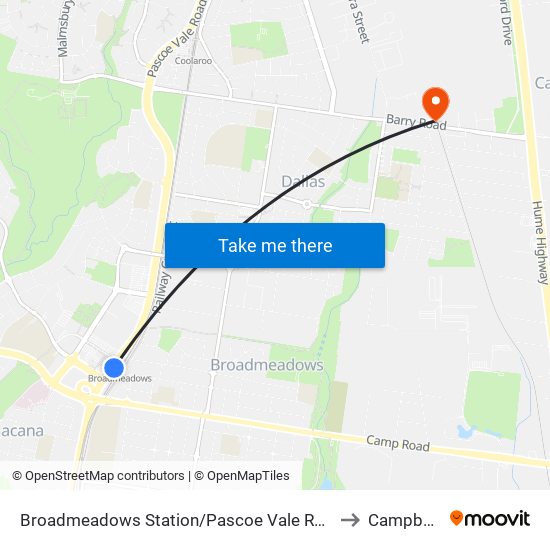 Broadmeadows Station/Pascoe Vale Rd (Broadmeadows) to Campbellfield map