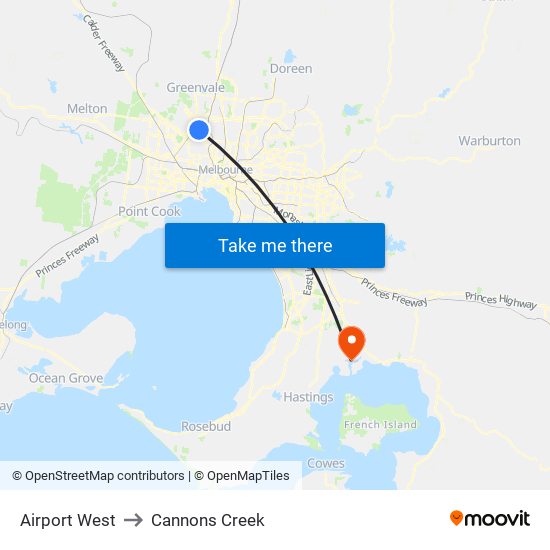 Airport West to Cannons Creek map