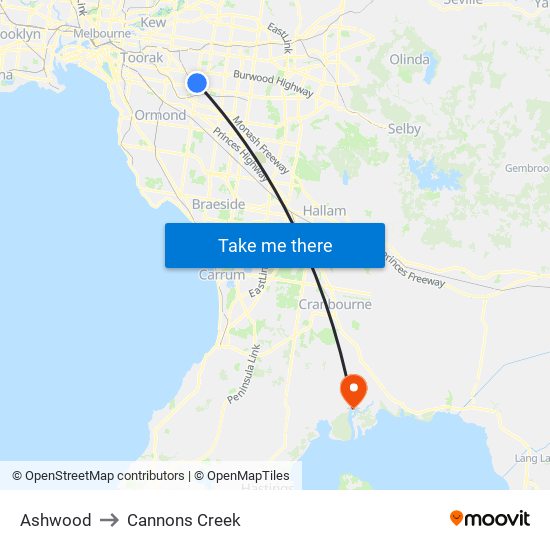 Ashwood to Cannons Creek map