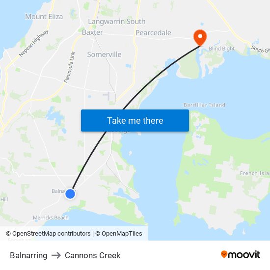 Balnarring to Cannons Creek map