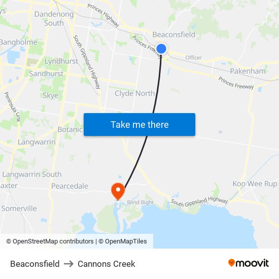Beaconsfield to Cannons Creek map