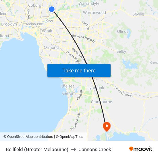 Bellfield (Greater Melbourne) to Cannons Creek map