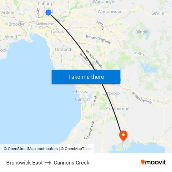 Brunswick East to Cannons Creek map