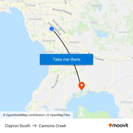 Clayton South to Cannons Creek map