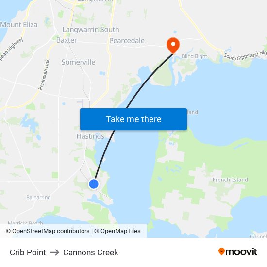 Crib Point to Cannons Creek map