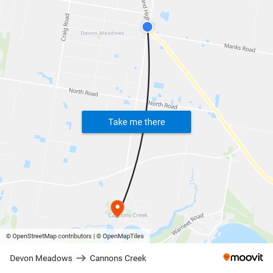 Devon Meadows to Cannons Creek map